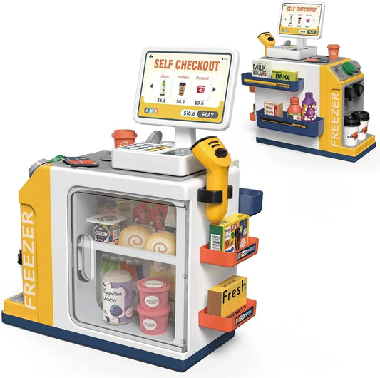 KTX-078291 46-Piece Kids Grocery Store Play Set with Cash Register and Scanner for Creative Pretend Play