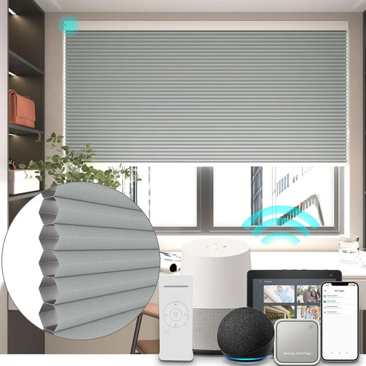 KTX-009427 Automatic Electric Blackout Honeycomb Cellular Cordless Pleated Window Blinds