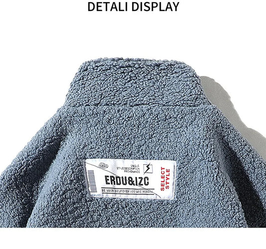 HKM-472595 Men's Casual Lamb Wool Cotton Coat Winter Blouson With Single Breasted Closure Loose and Warm Canvas Clothing