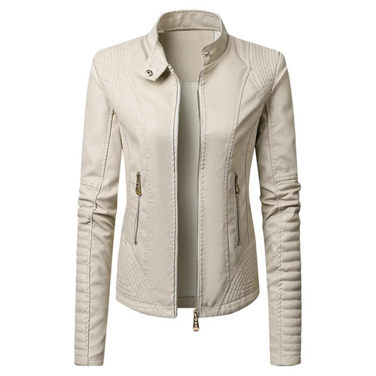 HKM-914387 New Popular Long PU Leather Jackets for European American Women Zipper Closure Women's Clothing Jacket Custom