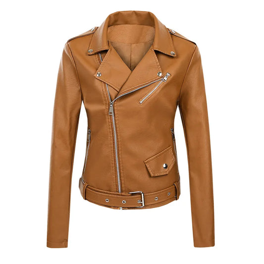 HKM-045459 Women's Short Leather Jacket New Korean Version PU Leather Motorcycle Jacket Stylish Women's Clothing Jacket Custom