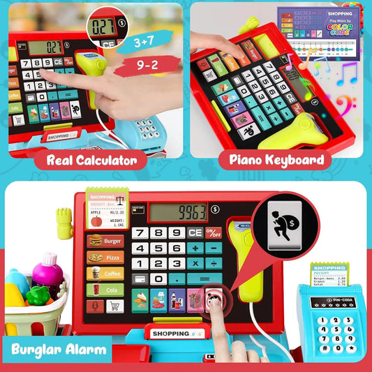 HKM-687443 EPT 52PCS Toy Cash Register with Electronic Sounds for Kids Indoor Pretend Play