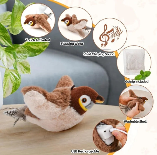 HKM-079507 Rechargeable Interactive Cat Toy with Touch Activation and Chirping Flapping Bird for Indoor Kittens