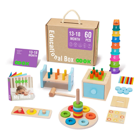 KTX-074515 Montessori Wooden Building Blocks and Hammer Pounding Toy Educational Play Set