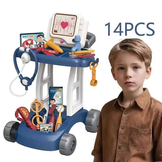HKM-180115 Pretend Medical Doctor Kit with Mobile Cart - Toy Doctor Accessories for Kids Ages 2-13
