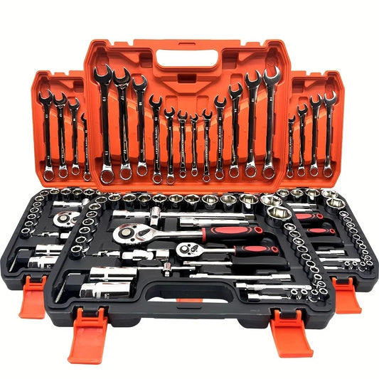 KTX-149011 61-Piece Chrome Vanadium Steel Manual Tool Kit for Automotive Repairs with Ratchet Socket Wrench Set