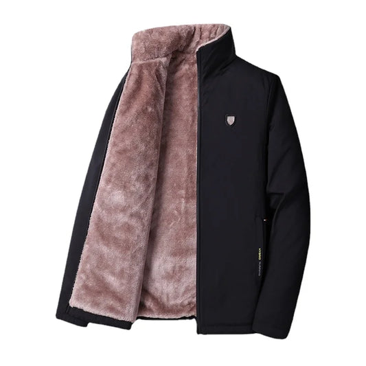 HKM-226259 Customizable Men's Winter Warm Jacket for Middle-Aged and Elderly Hooded Long and Loose Top with Velvet Addition Thickening