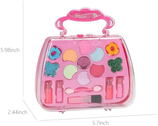 HKM-523603 Kids Pretend Play Makeup Set with Washable Eyeshadow and Lipsticks, Includes Cosmetic Bag, Perfect for Ages 2-13