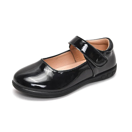 HKM-213907 Factory Price Wholesale Kids Teenager Student School Black Shoes Formal Uniform Leather Flat Design for All Winter Spring