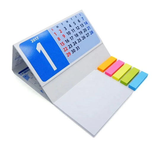 KTX-458835 Desktop Calendar with Sticky Notes and Flags, Soft Cover, 13 Sheets, Varnished Design