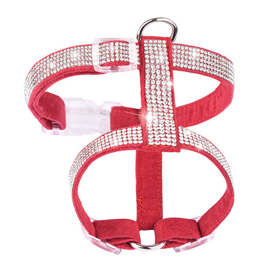 HKM-000147 Shiny Rhinestone Cat Strap - Adjustable Polyester Harness in Multiple Colors