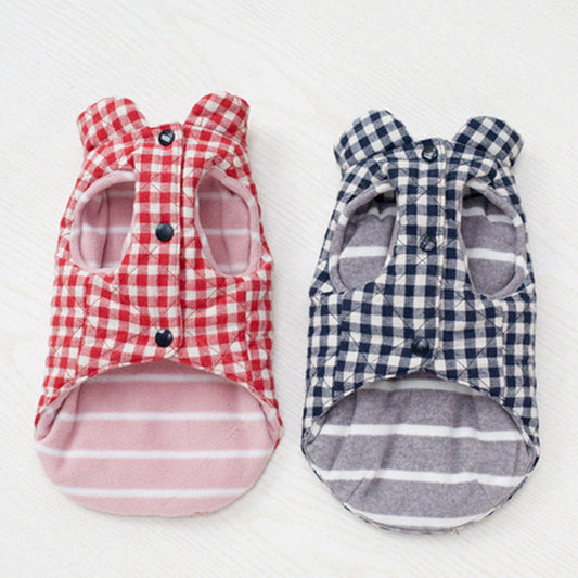 HKM-0001597 Cozy Cotton Plaid Vest with Peach Heart Design for Dogs