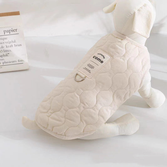 HKM-0005565 Warm Fleece-Lined Pet Vest in Army Green & Milky White, Thickened for Winter Comfort
