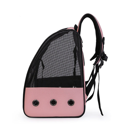 HKM-0012989 Stylish Personalized Pet Backpack with Mesh Pocket in Black, Pink, and Brown