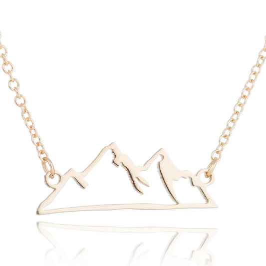 HKM-002643 Fashion 18k Gold Plated Chain Statement Necklace Waterproof Stainless Steel Hill Mountain Pendant Necklace for Women Gift
