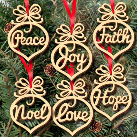 HKM-003859 Christmas Wooden Hollow Pendant Decoration - Set of 6, 7x10cm