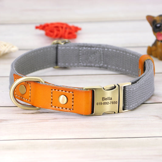 HKM-0039613 Cowhide and Polyester Dog Collar with Adjustable Sizes - Available in Multiple Colors