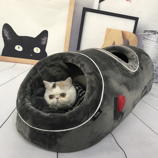 HKM-004435 Cozy Double-Hole Flannel Cat Nest in Gray and Brown Designs