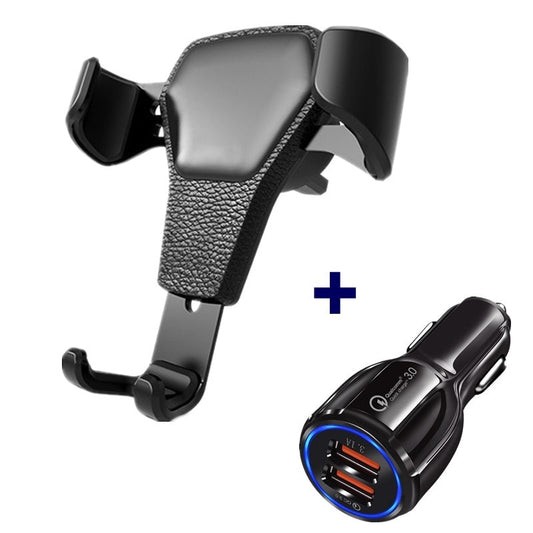HKM-004627 Leather Grain Gravity Car Phone Holder - Black & White Options Available