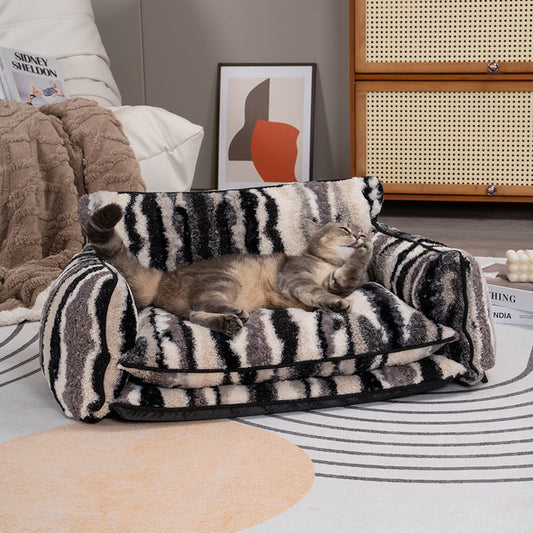 HKM-005203 Removable and Washable Pet Sofa Bed in Black and White or Beige Ripple, Multiple Sizes Available