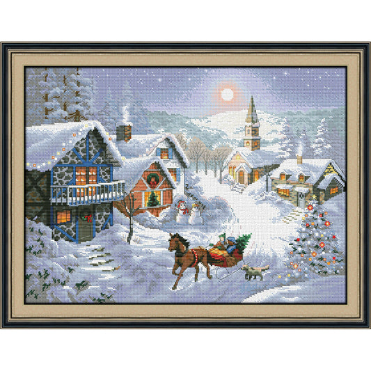 HKM-005395 Rustic Landscape Cross Stitch DIY Embroidery Material Package for Living Room and Study Room - 64x49cm, 11CT