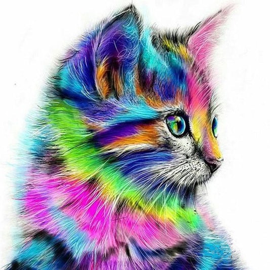 HKM-006547 Frameless Digital Oil Painting of Colorful Side Head Cat - 40x50 Canvas Art