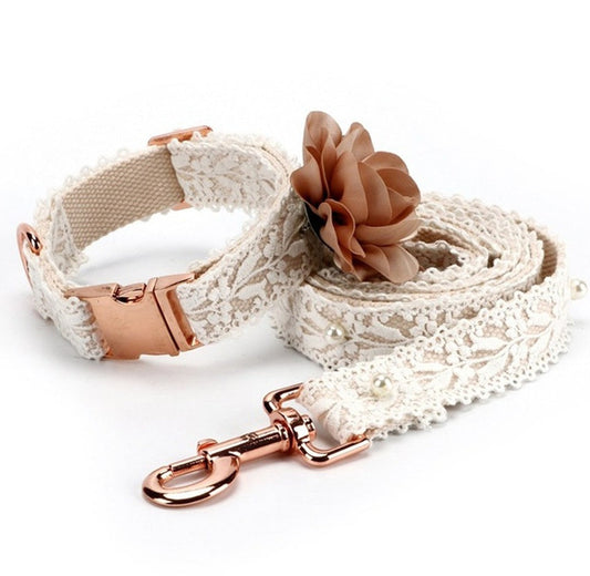 HKM-0070333 Lace Flower Design Polyester Dog and Cat Strap - Size M, All Seasons