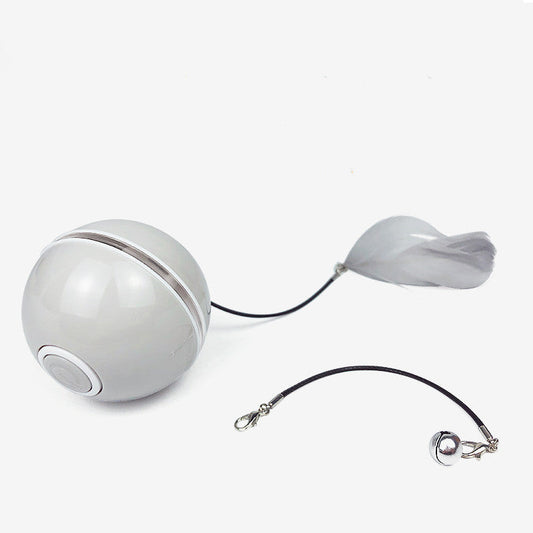 HKM-008211 LED Cat Laser Toy Ball with Replaceable Feather - USB Rechargeable Rolling Play Ball for Pet Fun