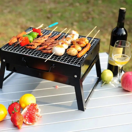 HKM-008211 Portable Charcoal BBQ Grill, Folding Outdoor Smoker for Camping, Picnics, and Beach Use, Steel Construction