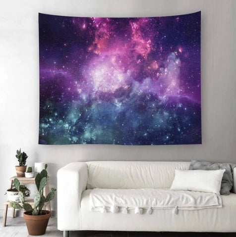 HKM-008403 Blue Cosmos Print Tapestry - 100% Polyester Decorative Wall Hanging