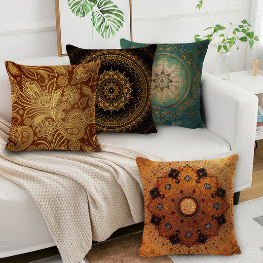 HKM-008659 Bohemian Mandala Linen Cushion Cover for Bedside and Sofa, 45x45 cm