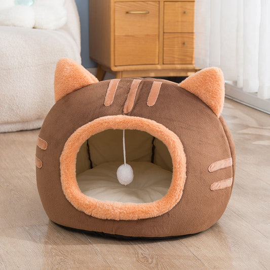 HKM-0091837 Warm Semi-Enclosed Cat Litter in Pink, Grey, or Coffee - Available in Multiple Sizes
