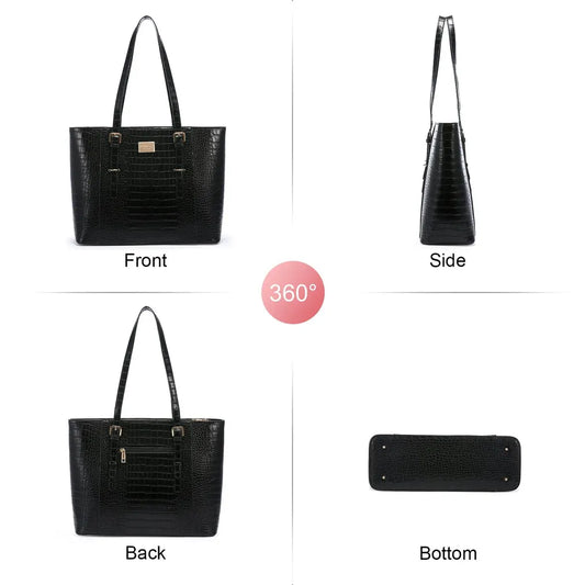 HKM-009555 Elegant 15.6 Inch Laptop Tote Bag for Women - Spacious 2-Piece Handbag Set