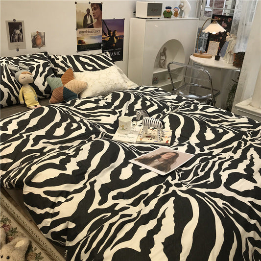 HKM-010963 Zebra Pattern Cotton Duvet Cover Set - Modern Geometric Bedding Collection