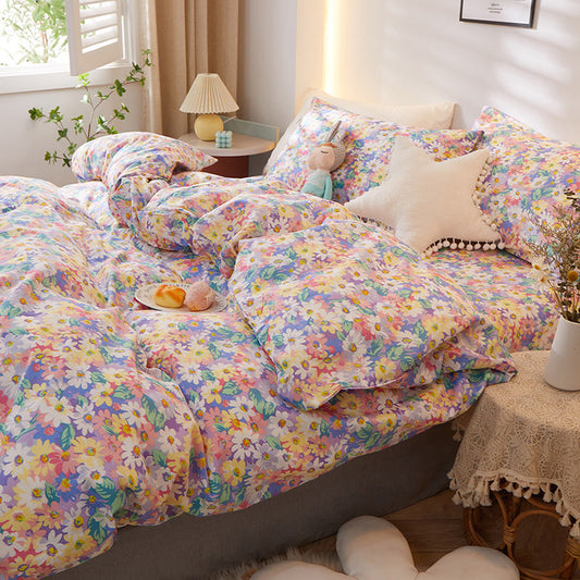 HKM-011475 Korean Style Cotton Bedding Set - 4 Pieces for Multiple Bed Sizes