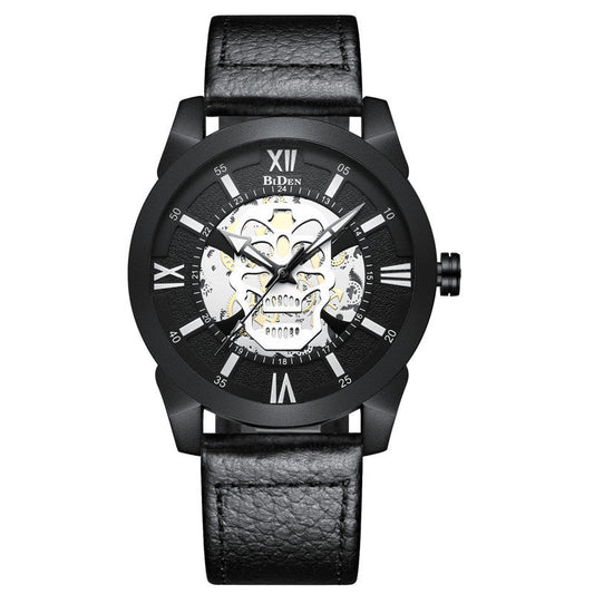 HKM-012819 Men's Casual Hollow Quartz Watch with Calendar Function, Waterproof Design, Brown and Black Strap 20m