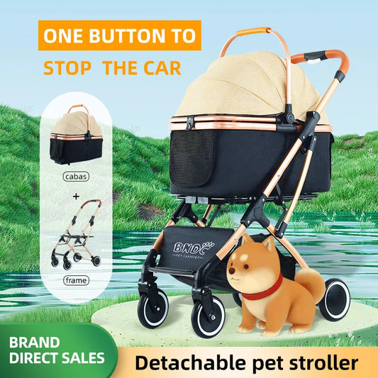 HKM-015123 Foldable 2-in-1 Pet Stroller for Dogs and Cats with Detachable Design