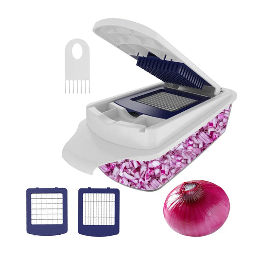 HKM-015315 Manual Handheld Multifunctional Onion and Fruit Slicer for Effortless Vegetable Preparation