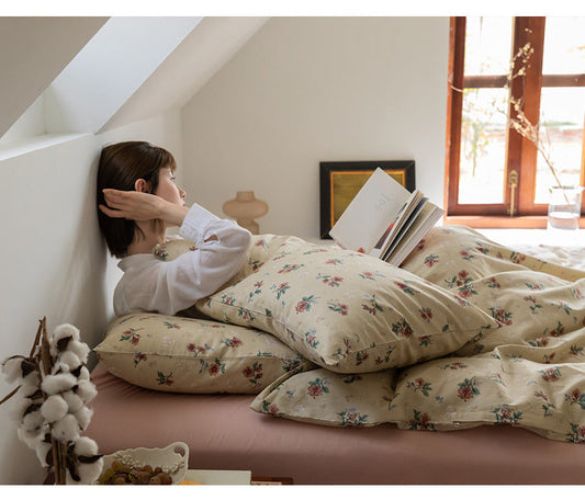 HKM-016595 Retro Floral Cotton Bed Sheet Quilt Cover Bedding Set - Available in Multiple Sizes