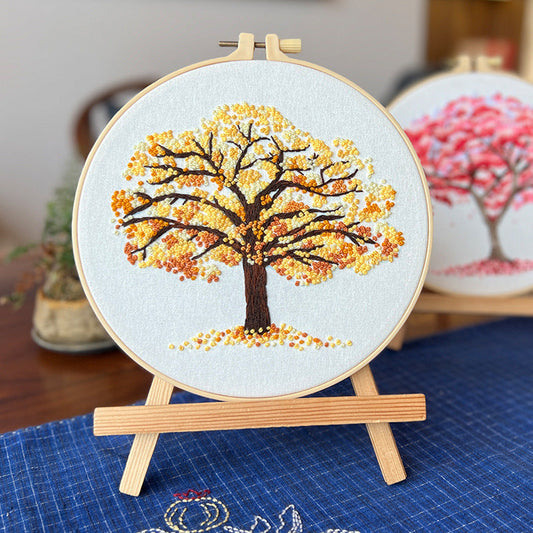 HKM-021203 Beginner Embroidery Kit with Tree Hanging Patterns in Linen - Modern Simplicity Design