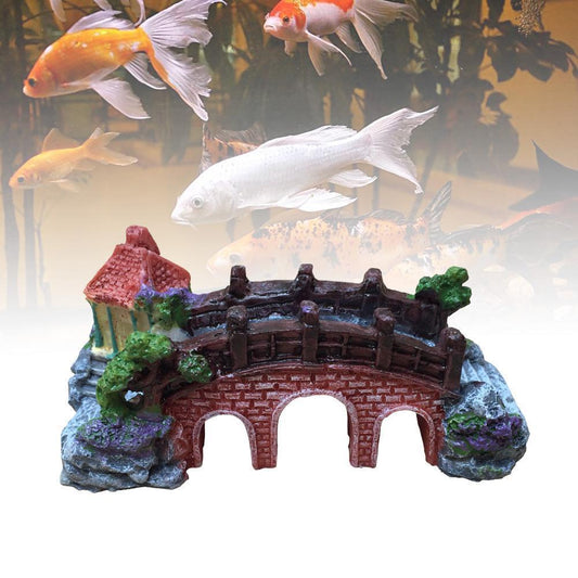 HKM-022035 Resin Fish Tank Landscape Decoration with Fake Bridge and Rockery - Small Size
