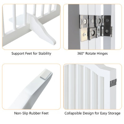HKM-0222525 Tall Freestanding Pet Gate - 27.6" Height, 4 Panel Solid Wood Folding Safety Fence with Support Feet for Stairs and Doorways