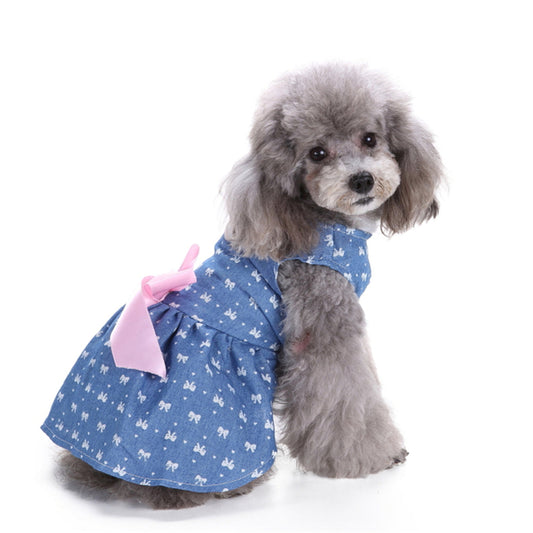 HKM-0225213 Pet Bow Skirt Summer Dress for All Sizes - Stylish Polyester Outfit