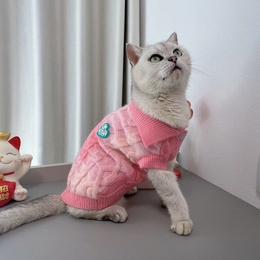 HKM-0238141 Plaid Polo-Collar Cardigan Sweater for Small to Medium Pets in Sky Blue and Pink
