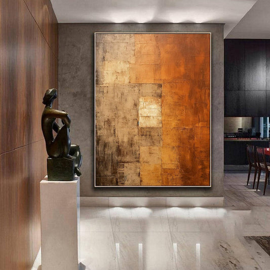 HKM-024595 Handmade Orange Wabi-Sabi Brown Abstract Oil Painting on Canvas for Living Room Home Decor