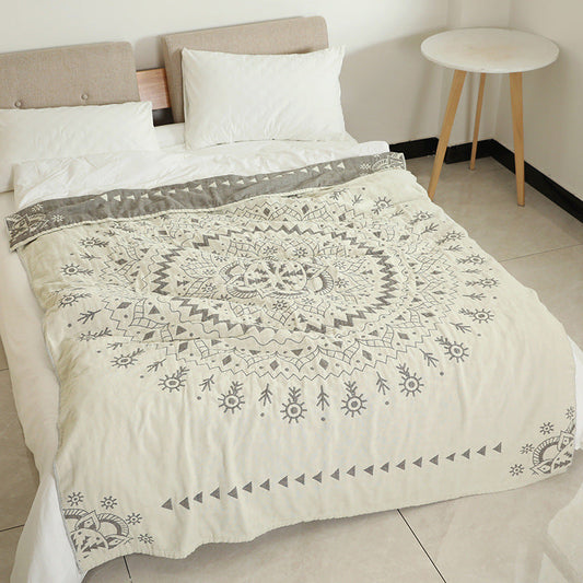 HKM-024659 Beige and Gray Cotton Bedspread - 150x200cm, 200x230cm Options