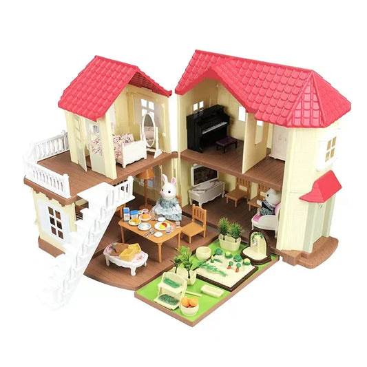 HKM-027411 Forest Family Mini Doll House Role Play Set for Kids - Plastic Pretend Playhouse Gifts for Girls