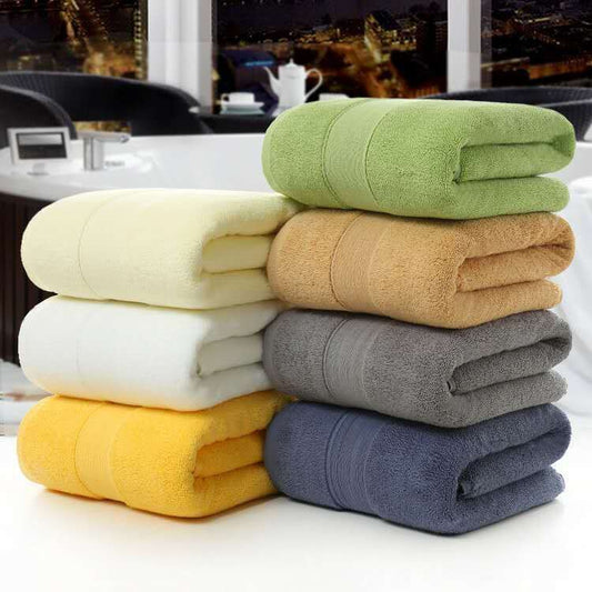 HKM-028691 Soft Cotton Thickened Bath Towel - 70x140CM in Solid Colors