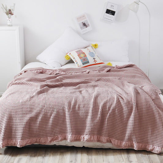 HKM-029587 Korean Cotton Waffle Leisure Blanket - Soft Towel Blanket for Summer Naps, Bed and Sofa Use, Various Colors Available