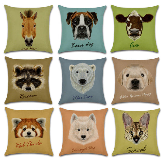 HKM-030803 Animal Head Linen Throw Pillow Cover – 45x45cm Northern European Style, Single-Sided Print